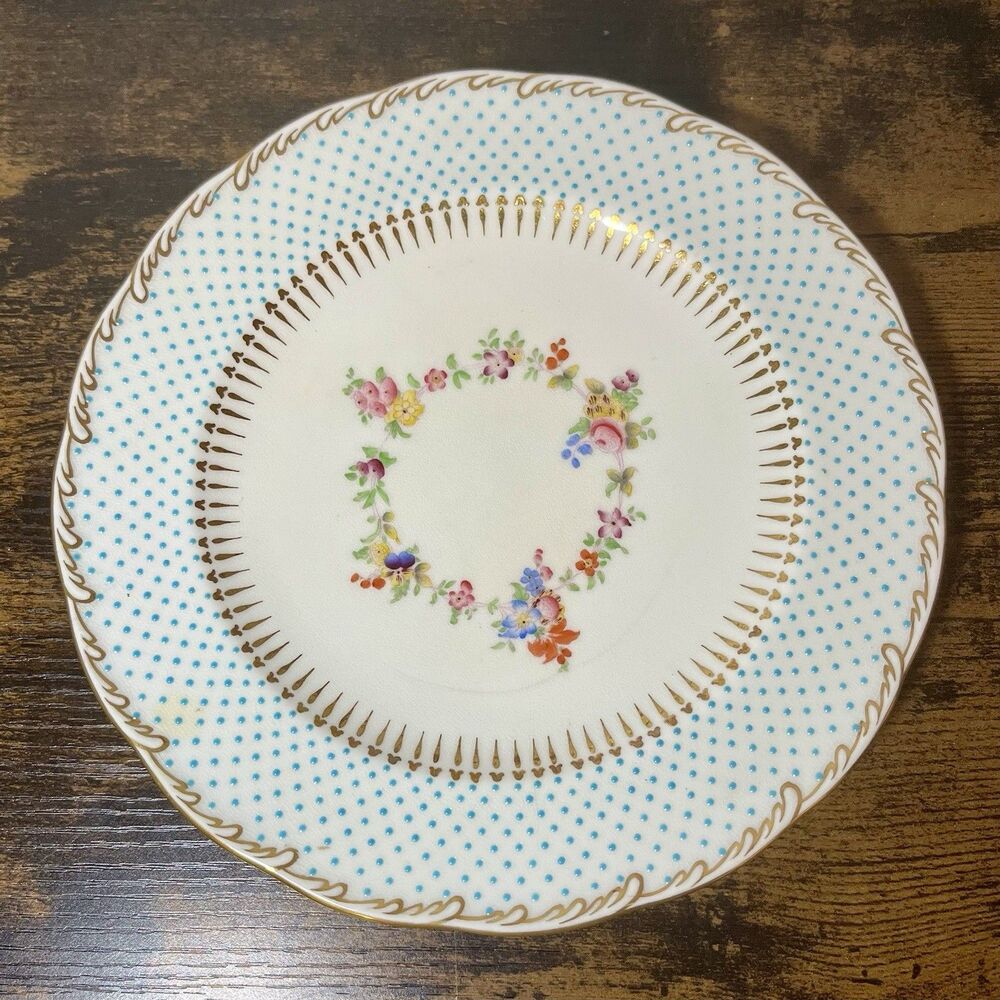 Tiffany & Co. New York Mintons England Blue Polka Dot Floral Enameled Plate